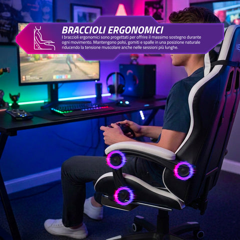Reclining Gaming Chair with Retractable Footrest, Lumbar Cushion, and Headrest