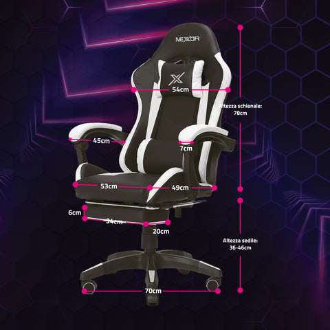 Reclining Gaming Chair with Retractable Footrest, Lumbar Cushion, and Headrest