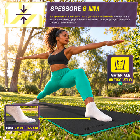 6 mm non-slip TPE yoga mat, double-sided with shoulder strap