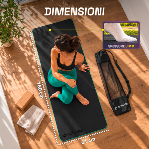 6 mm non-slip TPE yoga mat, double-sided with shoulder strap