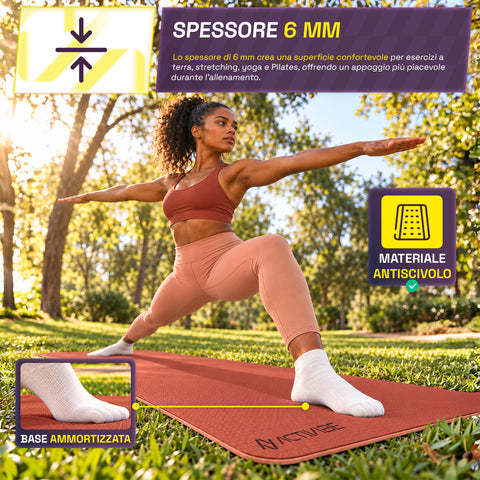 6 mm non-slip TPE yoga mat, double-sided with shoulder strap
