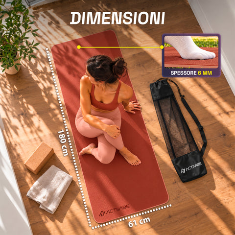 6 mm non-slip TPE yoga mat, double-sided with shoulder strap