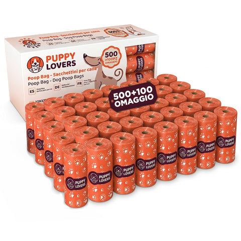600 Biodegradable Dog Poop Bags - Stock Pack 500+100 Free - 40 Rolls of 15 Bags - Dimensions 22x33cm, Thickness 0.01 mm
