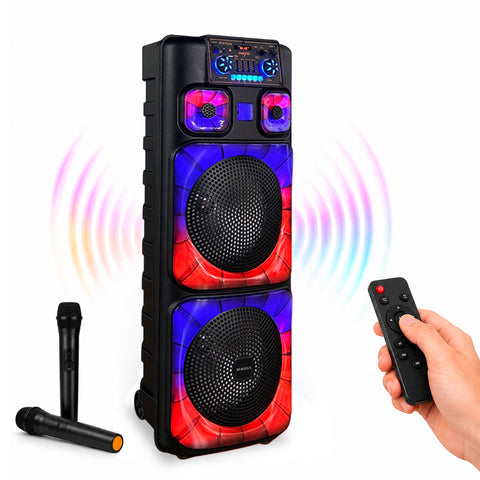 XL Karaoke Bluetooth Speaker 90 cm 800W with RGB LED and 2 Wireless Microphones Included