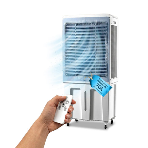 70-Liter 350W Portable Industrial Evaporative Air Cooler with Remote Control and Timer - 3-Speed Air Conditioner Fan Function and Oscillation
