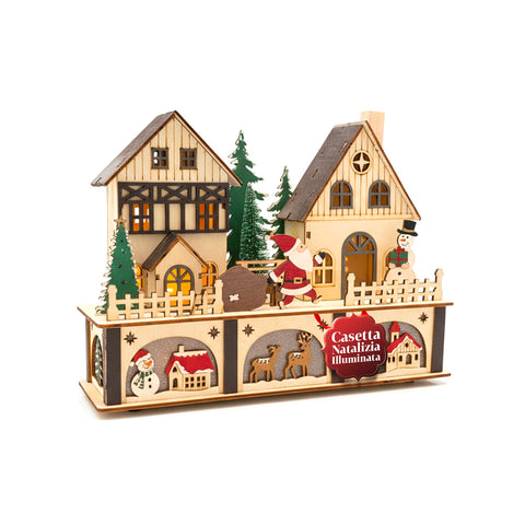 Wooden Christmas House with 10 LEDs – Christmas Decoration with Characters