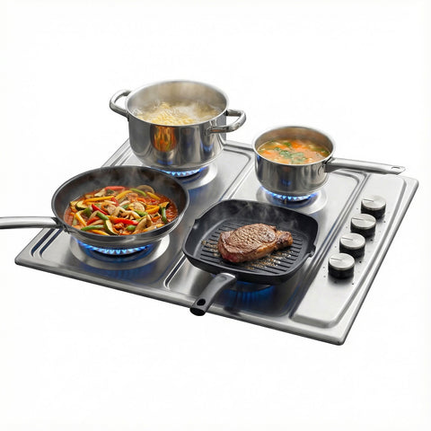 4-Burner Gas Hob in Stainless Steel 50x58cm 220-240v