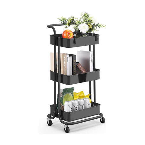Multi-Purpose Space-Saving Cart with 4 Swivel Wheels and 3 Shelves 40x30x8cm