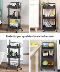 Carrello Salvaspazio Multiuso con 4 Ruote Piroettanti e 3 Ripiani 40x30x8cm
