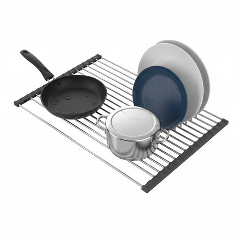 Roll-Up Dish Drying Rack in Stainless Steel 43x35 cm – Durable and Non-Slip