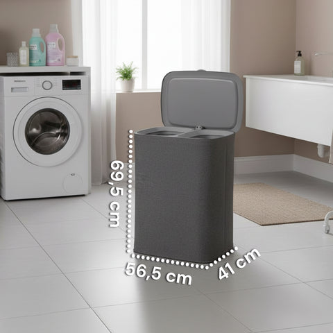 Double Laundry Hamper 90 Liters with Ergonomic Lid and 2 Removable Bags