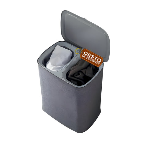 Double Laundry Hamper 90 Liters with Ergonomic Lid and 2 Removable Bags