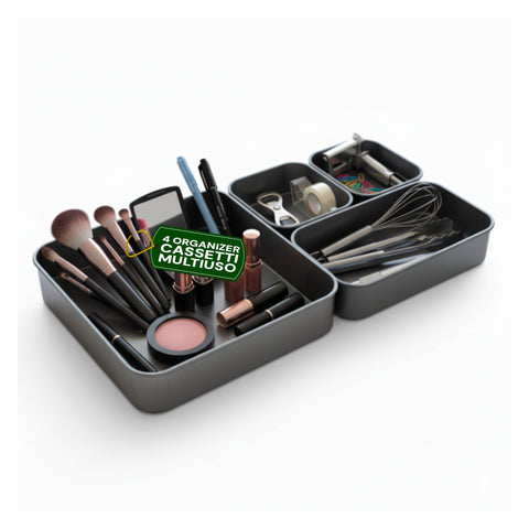 Set of 4 Stackable Multipurpose Organizers in ABS in 3 Different Sizes