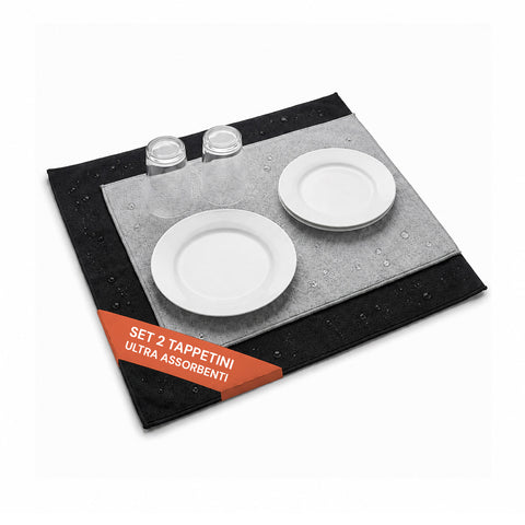 Polyester and Sponge Dish-Drying Mat – Set of 2 Absorbent Mats for Home and Kitchen