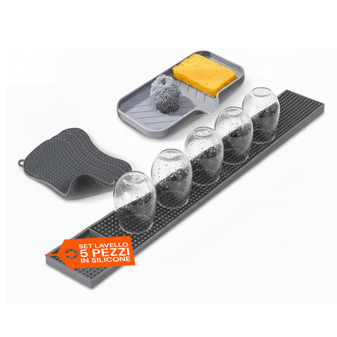 5-Piece Silicone Kitchen Set - Sink Mat and Ultra-Absorbent Sponges