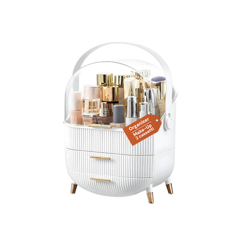 Waterproof Makeup Organizer with Rotating Handle and 3 Compartments in Various Colors