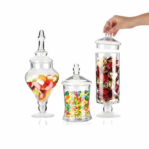 Multi-Purpose Glass Jars in Various Shapes with Lids – Set of 3