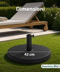 Base Ombrellone in Cemento 12kg ø42cm Compatibile con Pali 38-48mm, Manovella di Bloccaggio Inclusa – Piedistallo Pesante per Giardino e Terrazzo