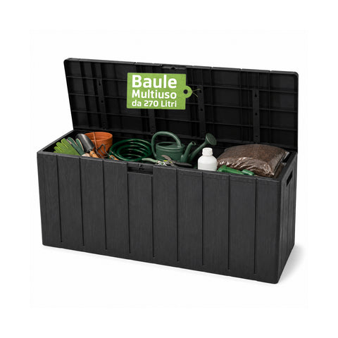 270-Litre Multi-Purpose Resin Storage Box with Wood Effect - For Indoor and Outdoor Use with Seating