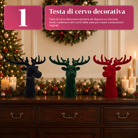 Decorative Velvet-Effect Deer Head 32x20x28h cm | Modern Design Ornament in 6 Colors for Home, Office, and Store