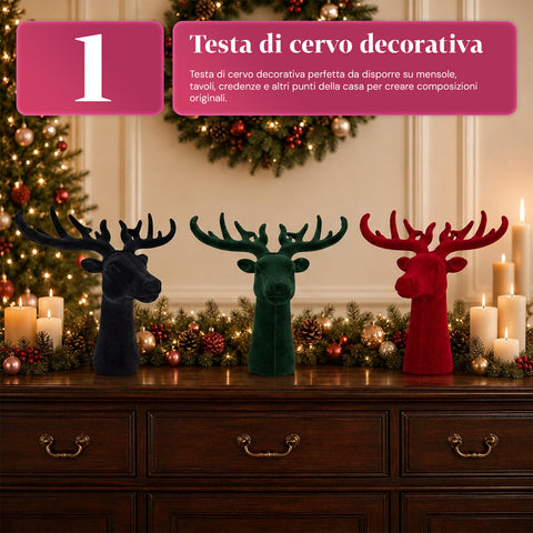 Decorative Velvet-Effect Deer Head 32x20x28h cm | Modern Design Ornament in 6 Colors for Home, Office, and Store