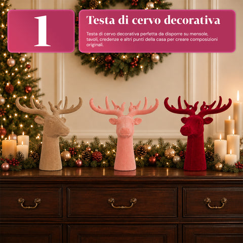 Decorative Velvet-Effect Deer Head 32x20x28h cm | Modern Design Ornament in 6 Colors for Home, Office, and Store