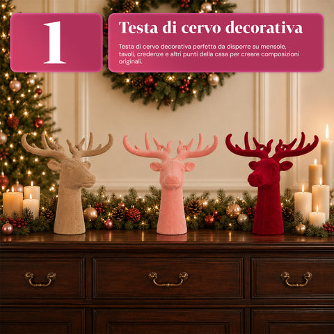 Decorative Velvet-Effect Deer Head 32x20x28h cm | Modern Design Ornament in 6 Colors for Home, Office, and Store