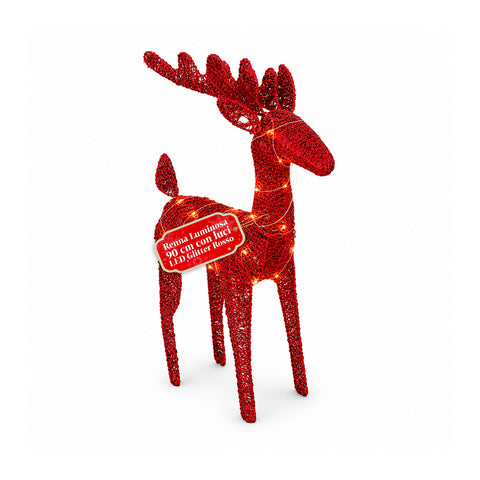 90 cm Glitter Light-Up Reindeer with Warm White LED Lights | Wicker Christmas Decoration – 2 Finishes, 3 Colors