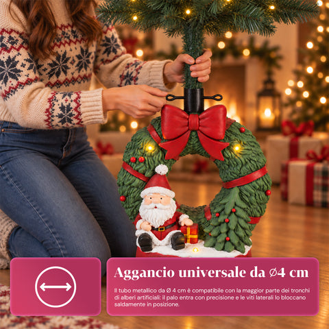 Decorative Christmas tree base, 10 designs, made of iron and magnesium, universal attachment, for trees up to 210 cm, 2 models with LED lights