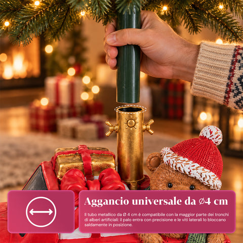 Decorative Christmas tree base, 10 designs, made of iron and magnesium, universal attachment, for trees up to 210 cm, 2 models with LED lights
