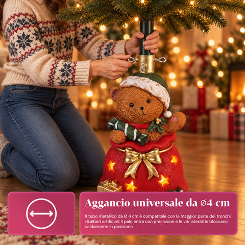 Decorative Christmas tree base, 10 designs, made of iron and magnesium, universal attachment, for trees up to 210 cm, 2 models with LED lights