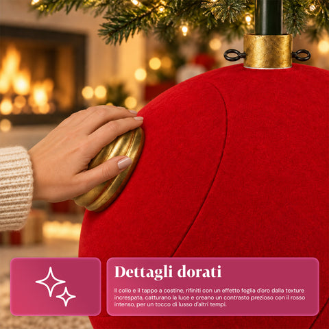 Giant Ball-Shaped Christmas Tree Base with Velvet Effect 41x41x44 cm for Trees up to 180 cm - Base Cover with Ø 4 cm Attachment, Burgundy Red or Green