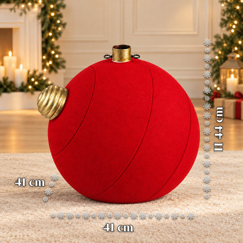 Giant Ball-Shaped Christmas Tree Base with Velvet Effect 41x41x44 cm for Trees up to 180 cm - Base Cover with Ø 4 cm Attachment, Burgundy Red or Green