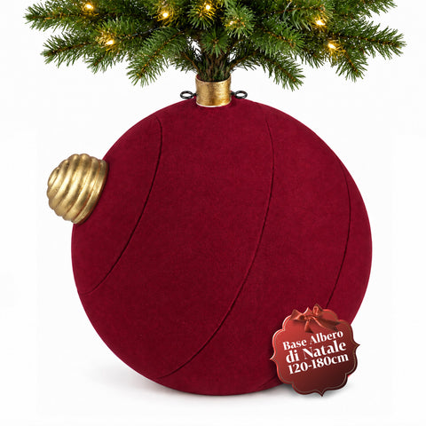 Giant Ball-Shaped Christmas Tree Base with Velvet Effect 41x41x44 cm for Trees up to 180 cm - Base Cover with Ø 4 cm Attachment, Burgundy Red or Green