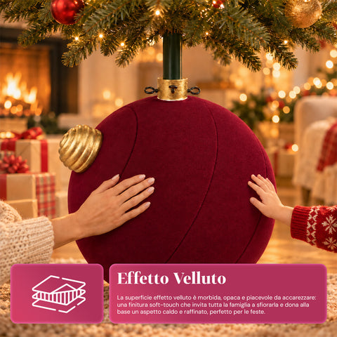Giant Ball-Shaped Christmas Tree Base with Velvet Effect 41x41x44 cm for Trees up to 180 cm - Base Cover with Ø 4 cm Attachment, Burgundy Red or Green