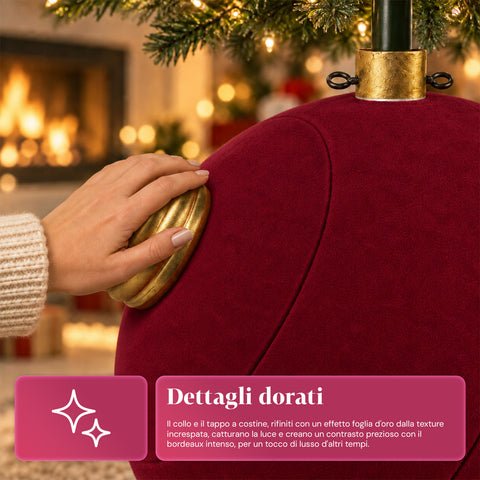 Giant Ball-Shaped Christmas Tree Base with Velvet Effect 41x41x44 cm for Trees up to 180 cm - Base Cover with Ø 4 cm Attachment, Burgundy Red or Green