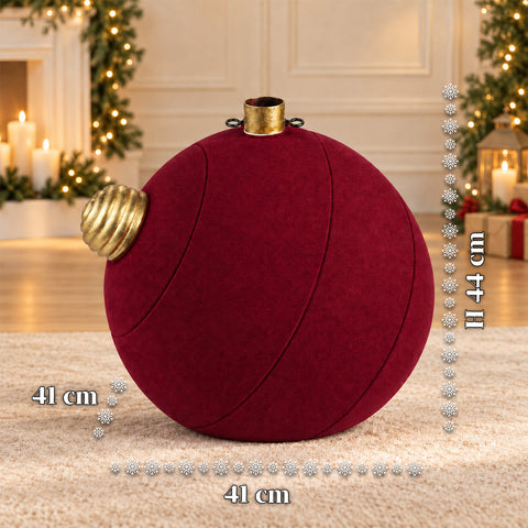 Giant Ball-Shaped Christmas Tree Base with Velvet Effect 41x41x44 cm for Trees up to 180 cm - Base Cover with Ø 4 cm Attachment, Burgundy Red or Green