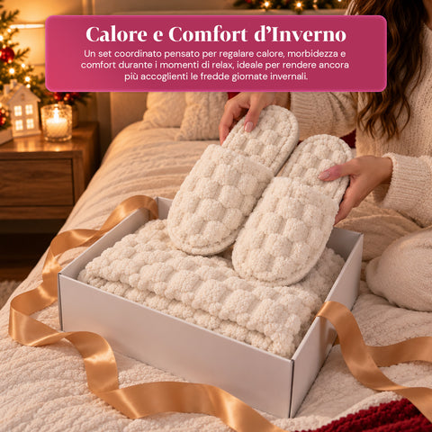 Soft and Cozy Blanket and Slipper Set | Soft Throw 130x160 cm, One-Size Slippers, 4 Colors