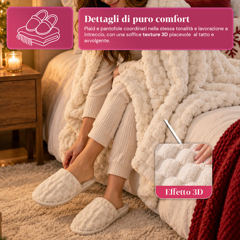 Soft and Cozy Blanket and Slipper Set | Soft Throw 130x160 cm, One-Size Slippers, 4 Colors