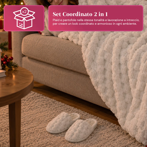 Soft and Cozy Blanket and Slipper Set | Soft Throw 130x160 cm, One-Size Slippers, 4 Colors