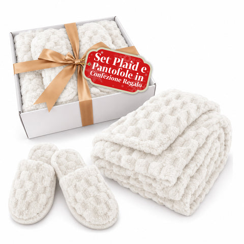 Soft and Cozy Blanket and Slipper Set | Soft Throw 130x160 cm, One-Size Slippers, 4 Colors