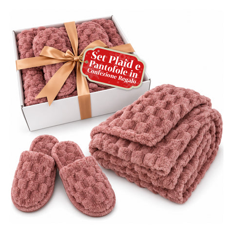 Soft and Cozy Blanket and Slipper Set | Soft Throw 130x160 cm, One-Size Slippers, 4 Colors