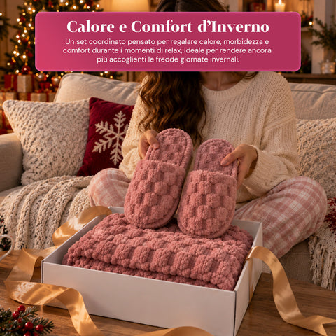 Soft and Cozy Blanket and Slipper Set | Soft Throw 130x160 cm, One-Size Slippers, 4 Colors