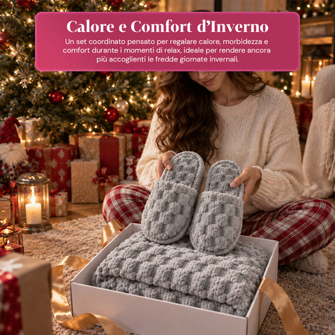 Soft and Cozy Blanket and Slipper Set | Soft Throw 130x160 cm, One-Size Slippers, 4 Colors