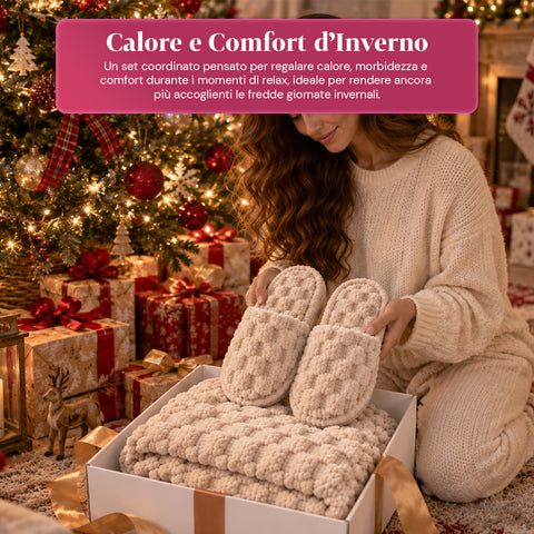 Soft and Cozy Blanket and Slipper Set | Soft Throw 130x160 cm, One-Size Slippers, 4 Colors