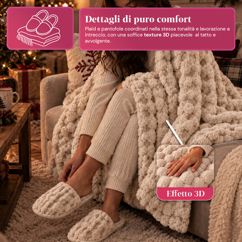 Soft and Cozy Blanket and Slipper Set | Soft Throw 130x160 cm, One-Size Slippers, 4 Colors