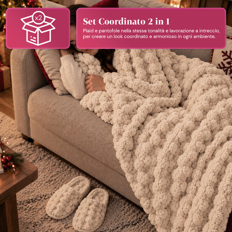 Soft and Cozy Blanket and Slipper Set | Soft Throw 130x160 cm, One-Size Slippers, 4 Colors