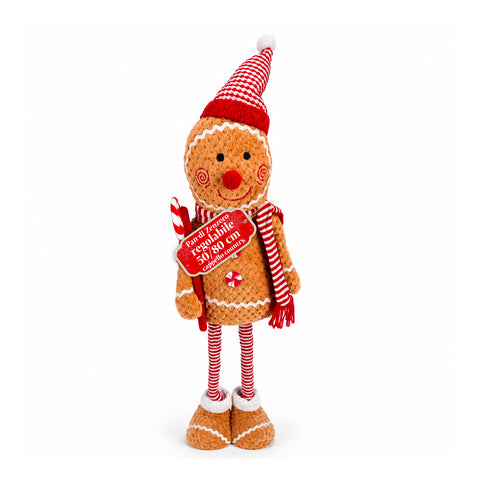 Extendable Christmas Gingerbread Man 50-80 cm, Plush Christmas Decoration with Telescopic Legs, 2 Variants