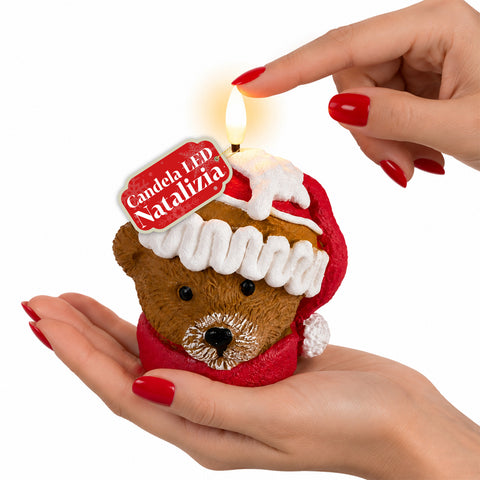 Battery-Powered LED Christmas Candle in 3 Variants – Santa Claus with Tree, Teddy Bear and Bear Face, Realistic-Effect Flame, Christmas Decoration