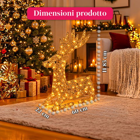 Gold Glitter LED Light-Up Deer, Christmas Decoration in Iron and Polyethylene, Warm USB-Powered Light, 3 Sizes: 65, 85 and 110 cm
